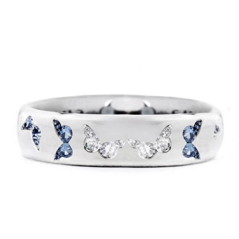 Exquisite ring women's zircon ring multi-color full circle butterfly pattern simple ring jewelry