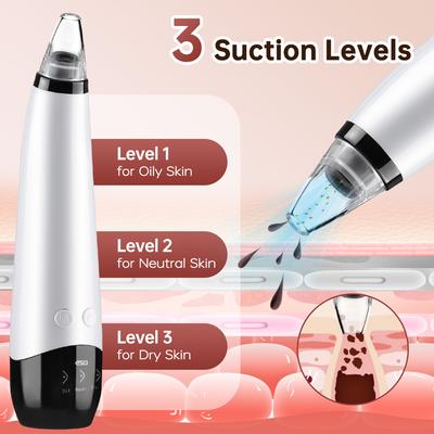 Extracteur de points noirs Nettoyeur de pores du visage 3 niveaux de succion Outil extracteur électrique de boutons et d'acné Visage et nez Extraction par aspiration de points blancs