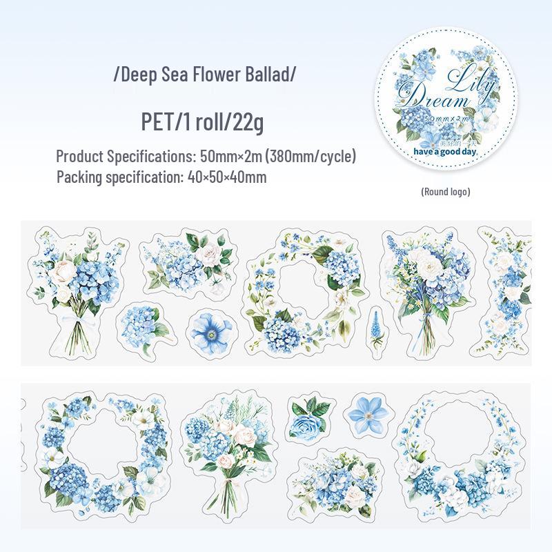Dream Series Flower Die-cut PET Tape: 6 Types Wreath Stickers