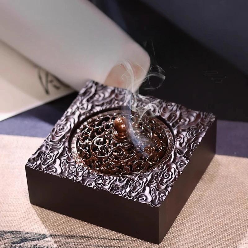 Retro Ebony Wood Incense Burner Solid Natural Wood Aromatherapy Indoor Zen Meditation Home Decor Creative Design Gift