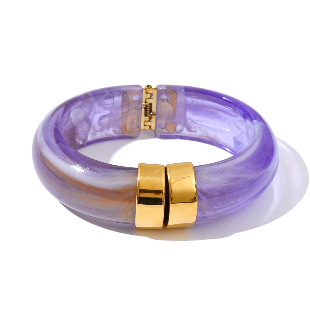 Yhpup 66mm Groen Roze Bruin Paars Acryl Dikke Armband Manchet voor Vrouwen Roestvrij Staal Nieuwkomers 2025 Polssieraad Cadeau