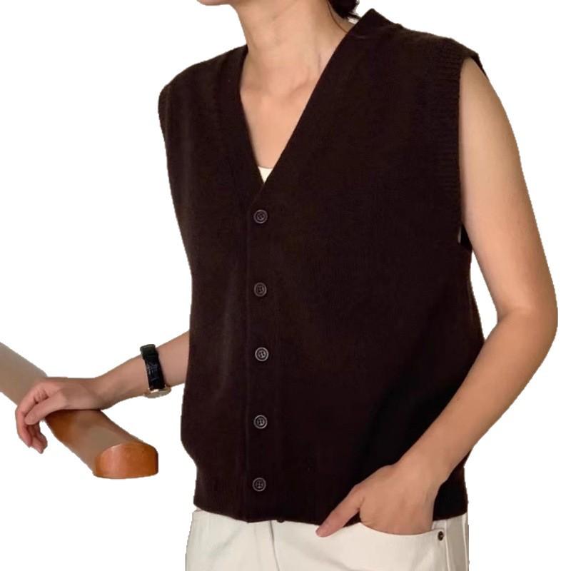 Women's Wool Vest: Autumn Winter V-Neck Cardigan with Cashmere, Loose Sleeveless Design, Shoulder Pads, Knitted Sweater.