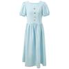 Sancai V-Neck Puff Sleeve A-Line Midi Dress