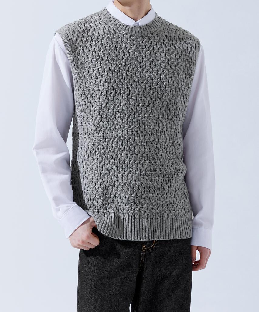Topboy Regular Fit Barbed Wire Round Knit Vest Gray