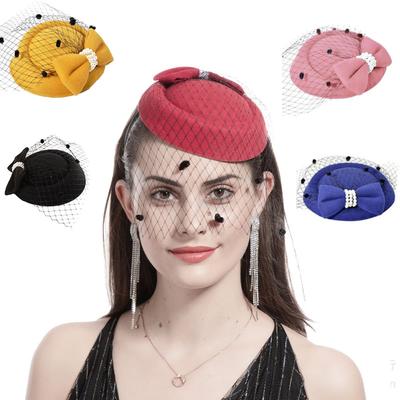 Hats Cocktail Party Bowknot Veil Womens Vintage Hat Fascinator Hair Pillbox Hat Bridal Headdress