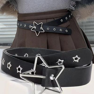 Adjustable Star Waistband PU Leather Women Waist Belt Goth Style Rivet Belt  Men
