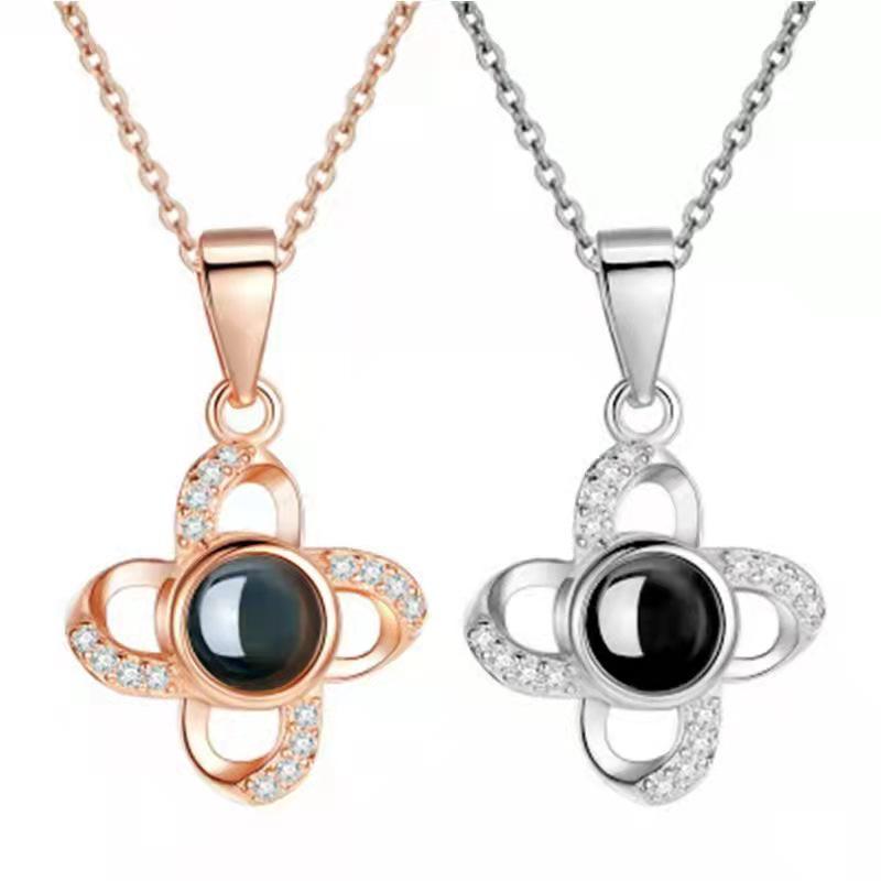 Four-Leaf Clover Love Memory Necklace with  I Love You  Projection in 100 Languages