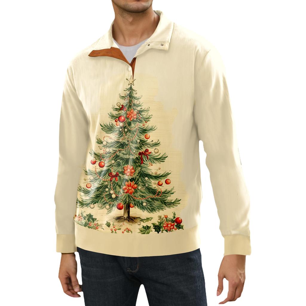 Weihnachtsdruck 3-Knopf - Herren-Sweatshirt mit Stehkragen, lässiger Outdoor-Kapuzenpullover mit Schnalle