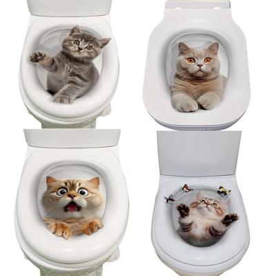 Toilet Stickers 3D Cat Vivid Wall Sticker Fashion Lovely Animal Pvc Waterproof Decal For Bathroom Toilet Kicthen Decorative