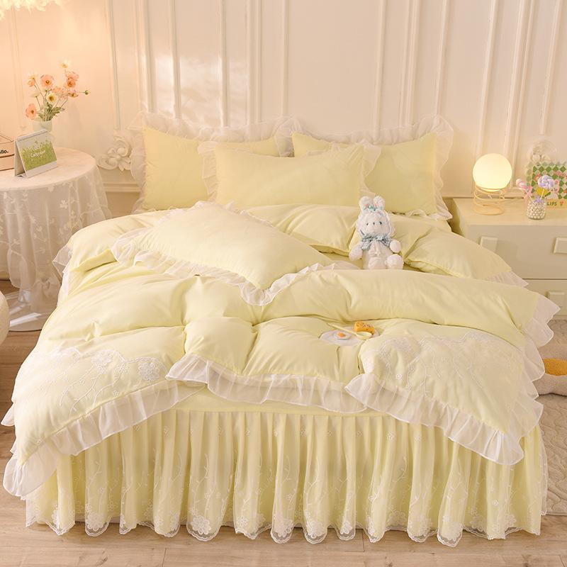 Princess Wind Washed Cotton Four-piece Chiffon Lace Quilt Cover Bed Skirt Bedding
