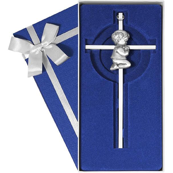 Baby Wall Cross Baptism Gifts for Boys, 7-inch Silver Blessing Boy Baptism Crosses for First Holy Communion Christening and Dedication Baptismal