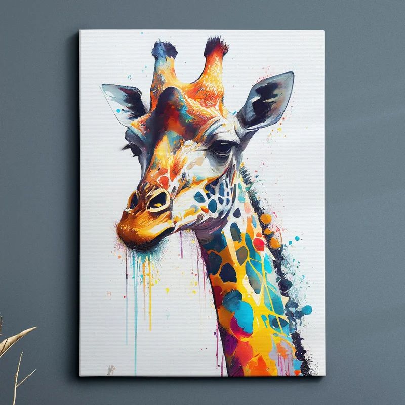 Tapestry colorful giraffe head abstract oil painting 75x100 чёрный