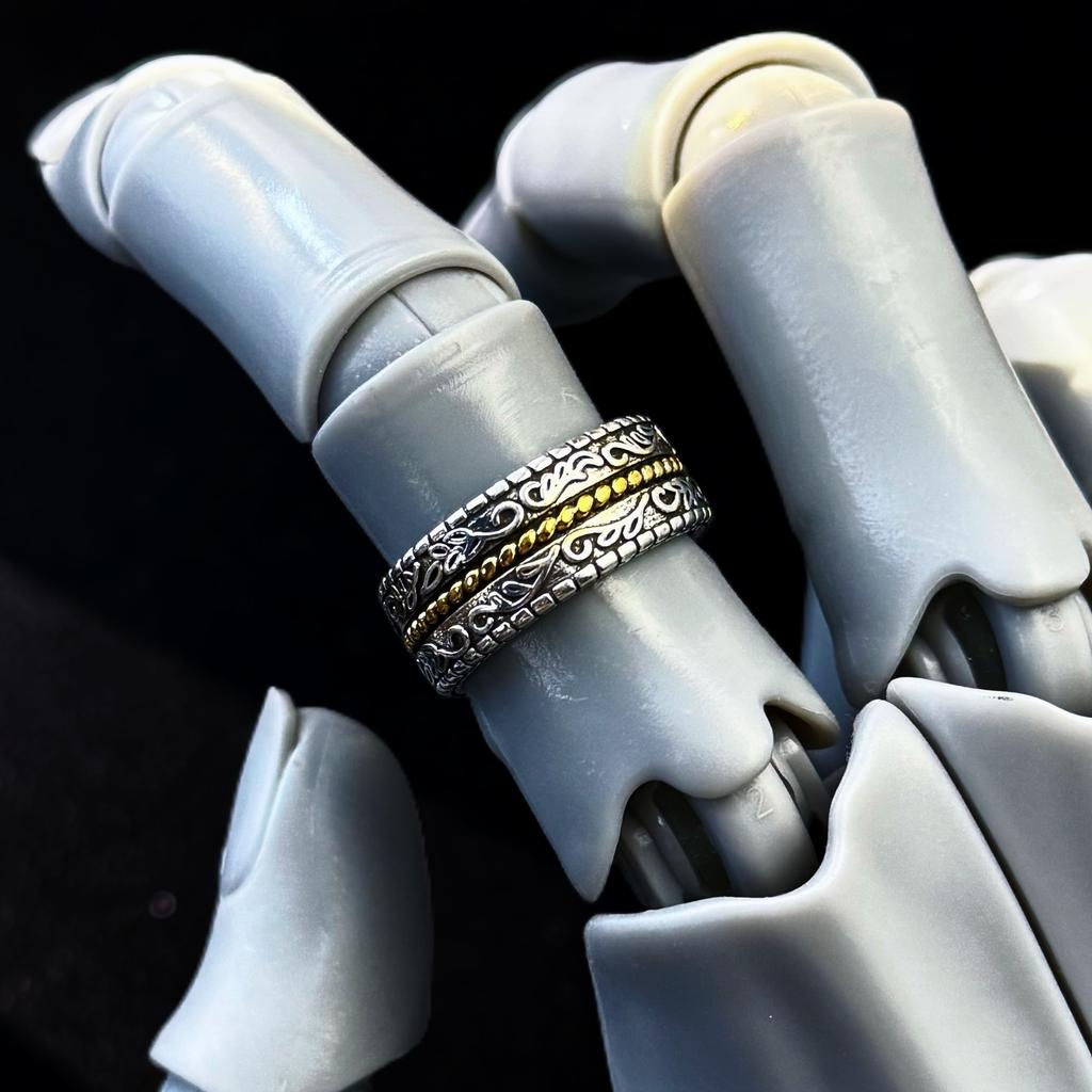 Retro Golden Rope Tang Grass Pattern Adjustable Open Ring Gothic Punk Unisex Jewelry Gift For Men Women