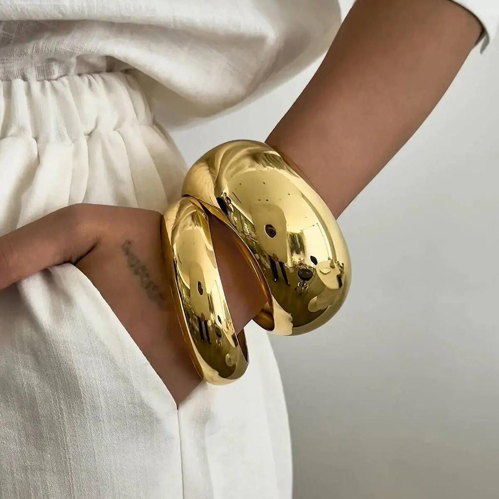 IngeSight.Z Punk Exaggerated Smooth Heavy Metal Chunky Bangle Women Hip Hop Gold Color Round Arm Bracelet Steampunk Jewelry 2026