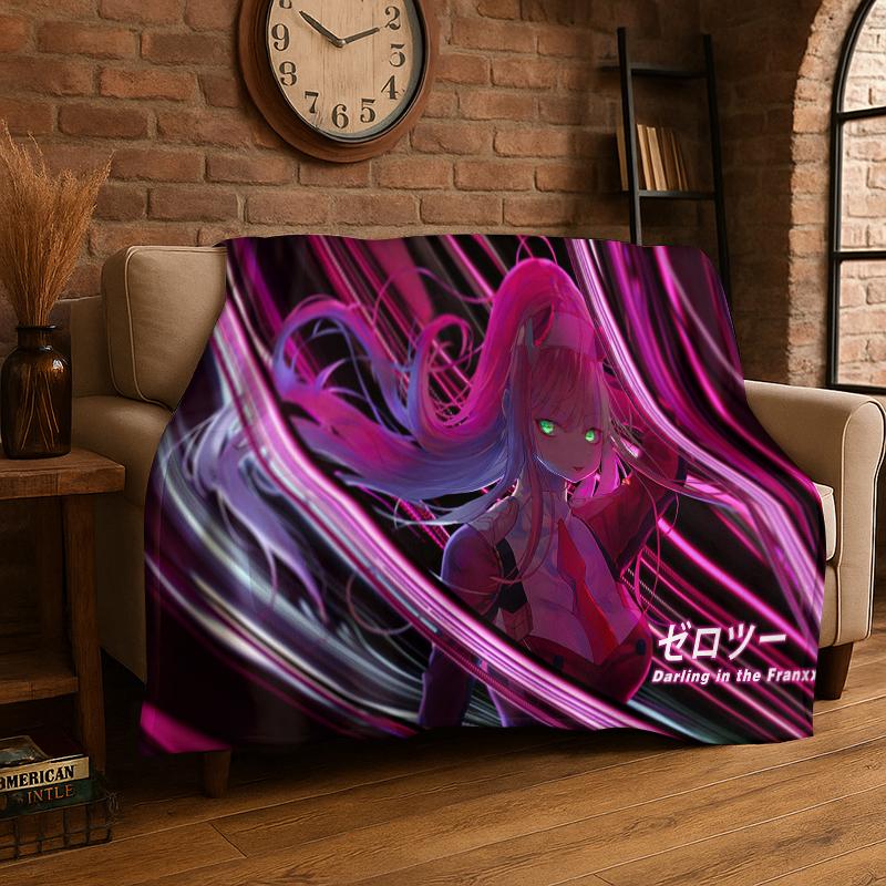 Cartoon Zero Two Sexy Girl DARLING in FRANXX Flannel Blanket Soft Warm Throw Blanket for Bedroom Living Room Bed Travel Picnic 75x90cm