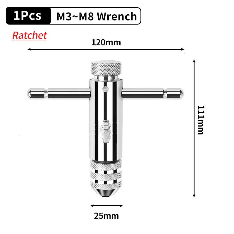Adjustable M3-M12 T-Handle Ratchet Tap Holder Wrench Tap Wrench Drill Set Hand Tapping Tools Screw Thread Tap Drill Bit