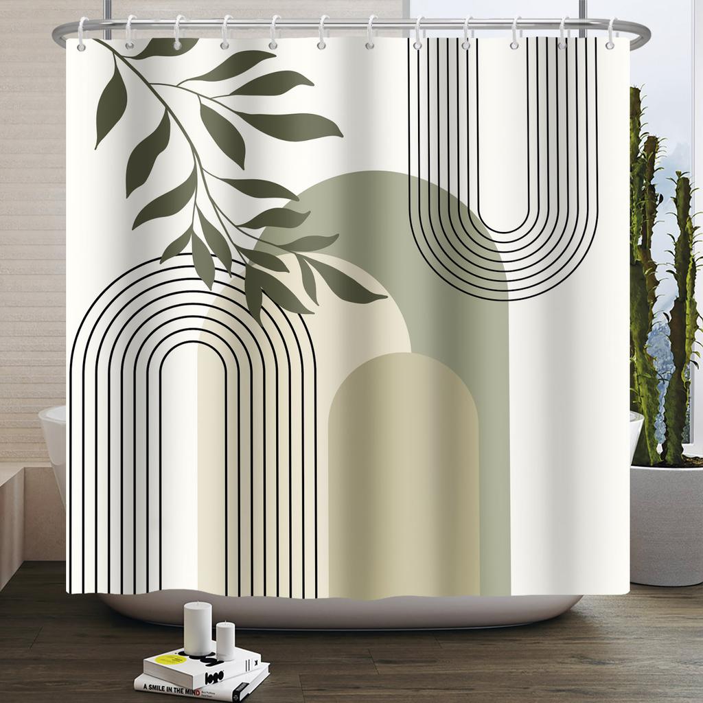 Abstract Bohemian Shower Curtains Medieval Arch Sun Leaf Modern Minimalist Line Geometric Decorative Bathroom Waterproof Curtain