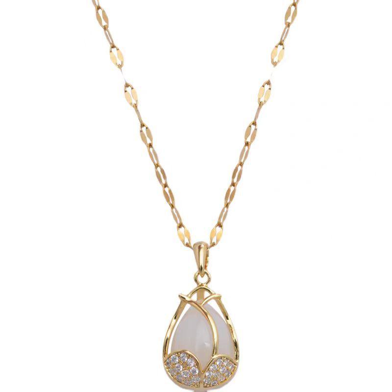 Opal Tulip Necklace Women'S Design Simple Versatile Zircon Pendant Clavicle Chain