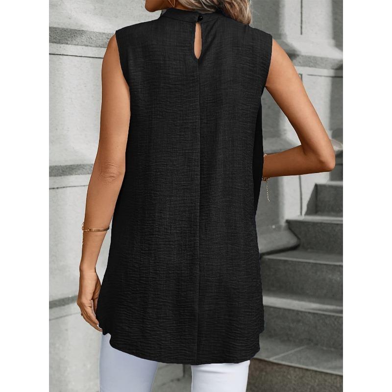 Sleeveless Women Loose Irregular Shirts Elegant Fashion Summer Blouse Solid Color Sweet Simple Office Long Tops Streetwear Casual Simple Clothing