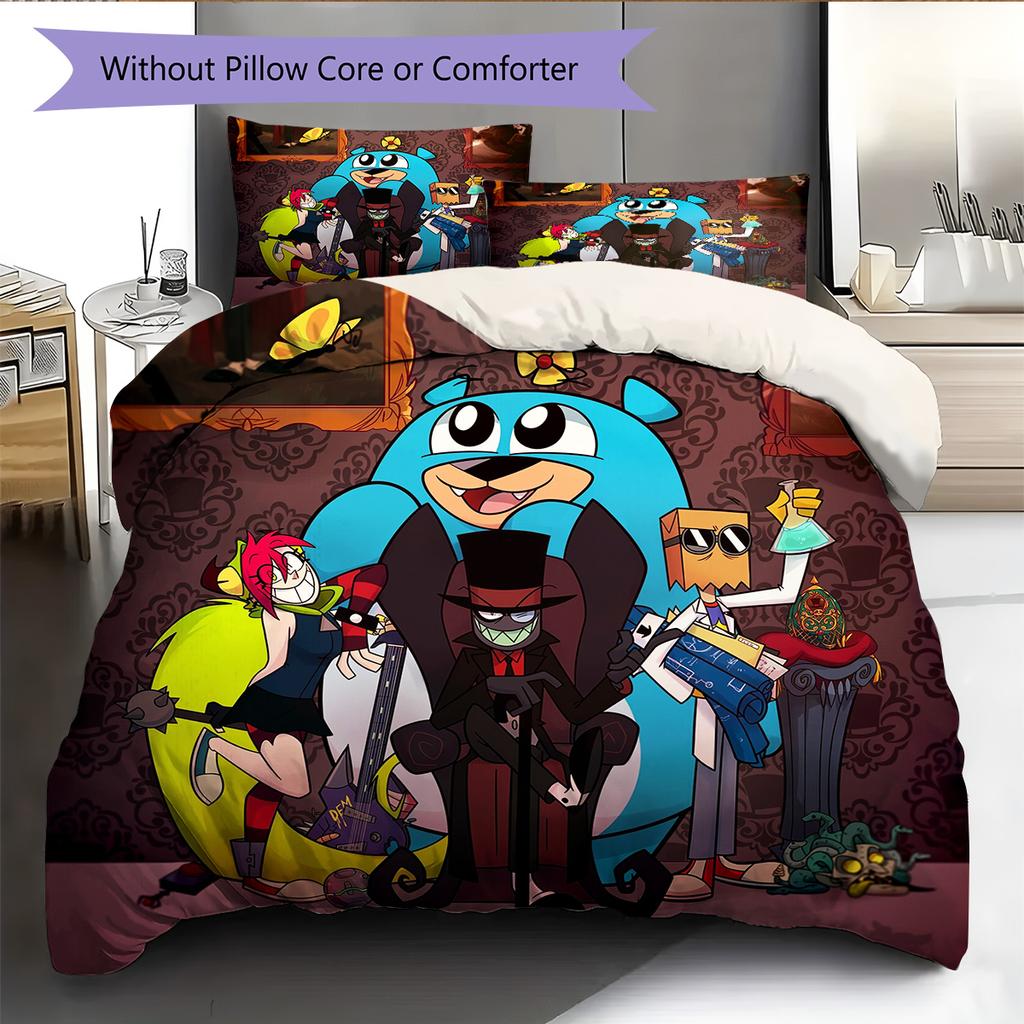 Black Hat Pattern Bedding Quilt Set Home Decoration Gift (1 * duvet cover + 2 * pillowcase without core)