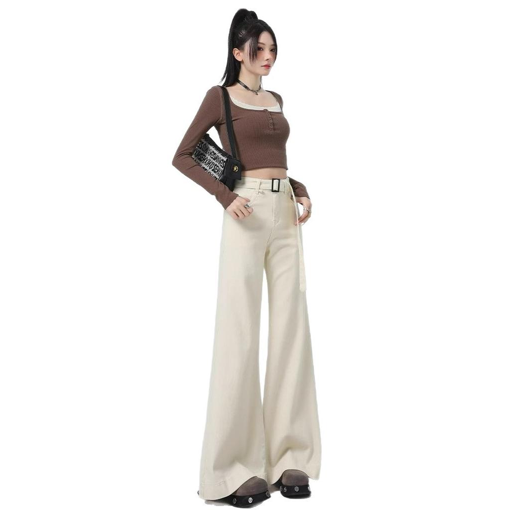 Comfortable High Waisted Wide Legged Jeans Women's Years Large Yard Designed Sense Loose Slim Stretch Dragged Pants Jeans for Women Long Denim Pants