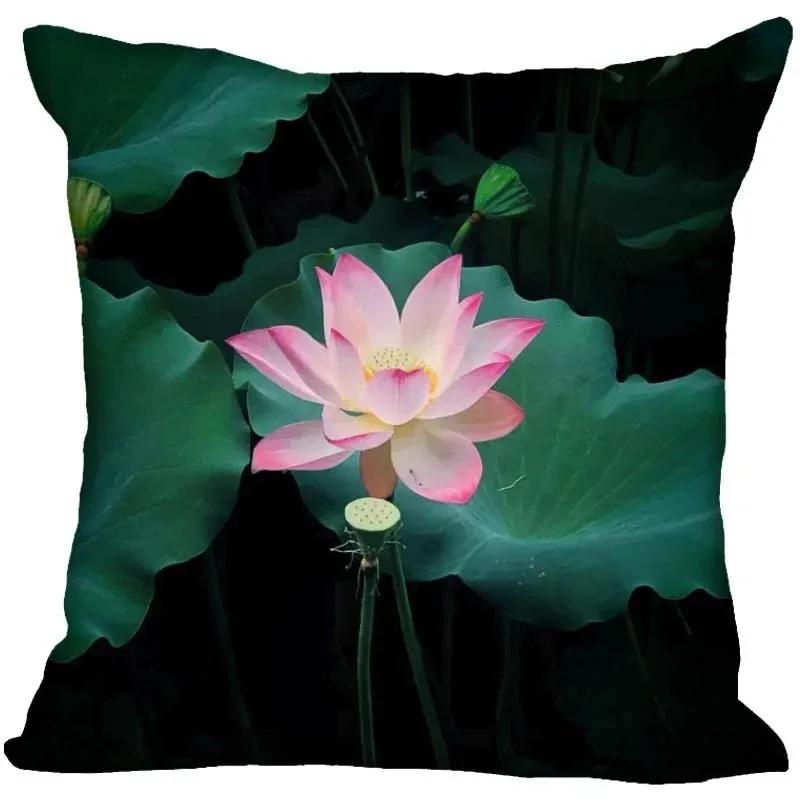 Luxury Home Decor Pillowcase Lotus Painting Art Pillowcase Living Room Sofa Cushion Cover