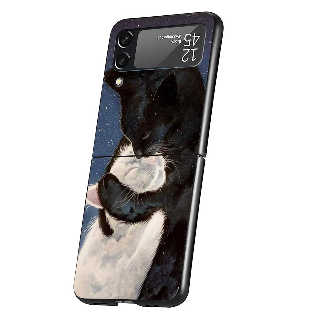 Cute Cartoon Lucky Cats Cover Phone Case For Samsung Galaxy Z Flip 7 6 5 4 3 5G Flip7 Flip6 Flip5 Flip4 Flip3 Black Fundas Shell