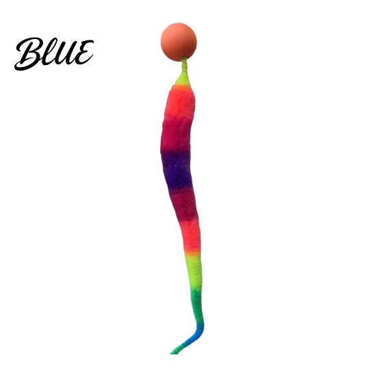 Durable Cat Toy Interactive Bouncy Ball with Tail Colorful Fuzzy Worm Rainbow Chasing