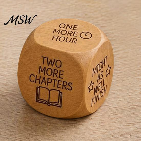 Natural Wood Reading Gift Wooden Decision Dice, 6-Sided Engraved Quotes Prompt, Library Habit Organizer Charm, Fun Companion Book Lover Dice