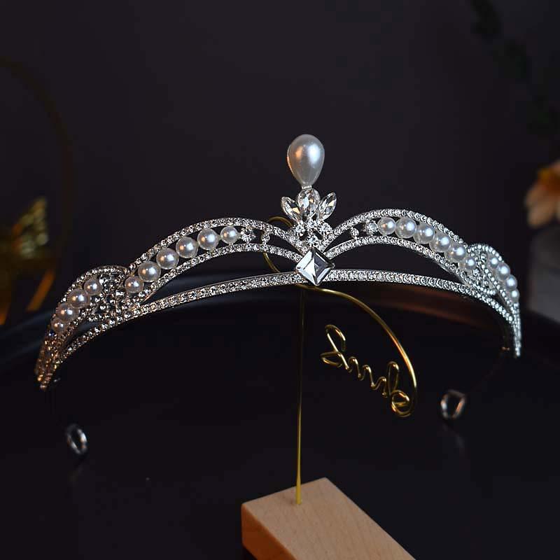 

Crown Bride Headwear Crystal Hair Band Birthday Crown Pearl Hair Accessory Hair Crown Photo and Portrait Accessories Light Luxury Style