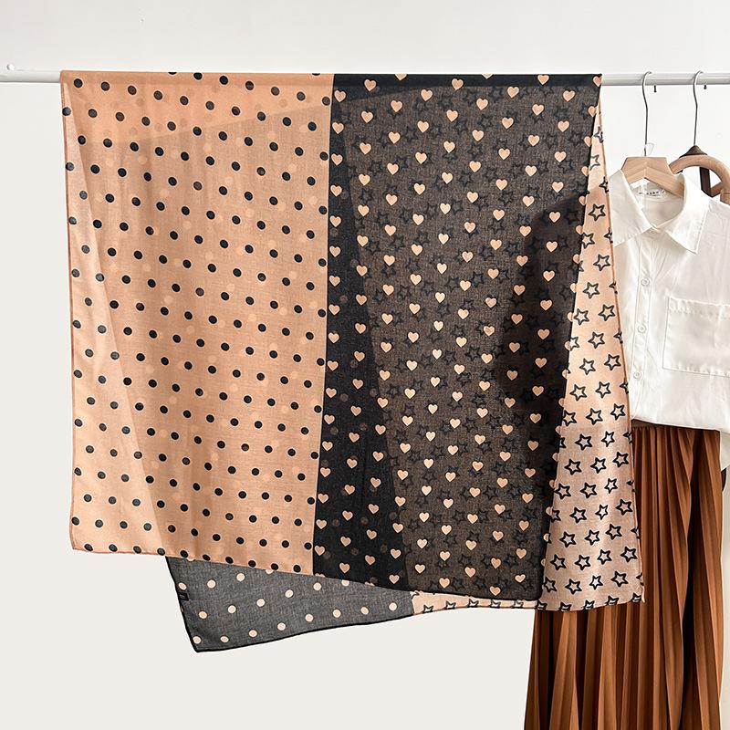 Creative Design Polka Dot Five-pointed Star High-value Color Matching Silk Scarf Cotton and Linen Scarf Women's Spring and Autumn Decorative Shawl