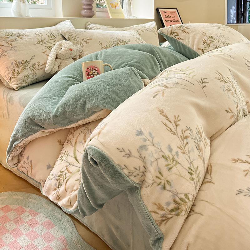 Thickened Milk Fleece Four-Piece Warm Coral Fleece Bed Sheet Quilt Cover Fleece Bedding Flannel