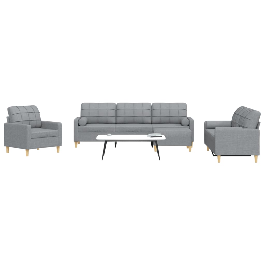 4 Piece Sofa Set with Footstool and Decorative Cushions Light Grey Fabric