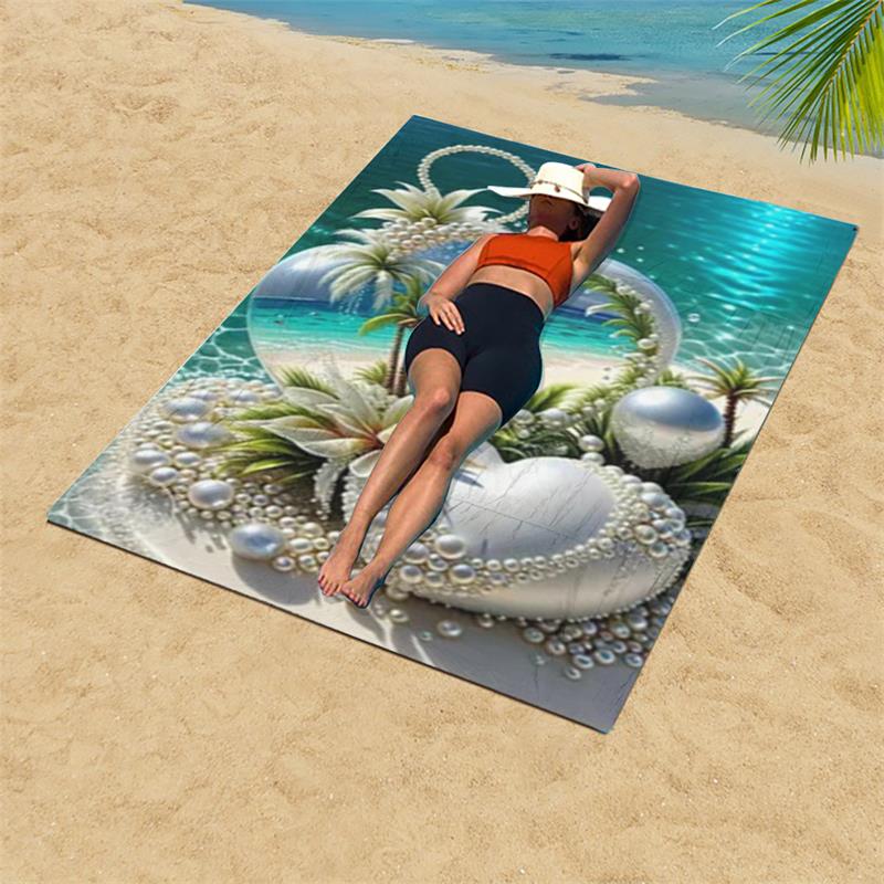 1PC Pearl Heart Coconut Tree Beach Towel Quick Dry Bath Towel Beach Vacation Photography Essential Elegant Tropical Design
