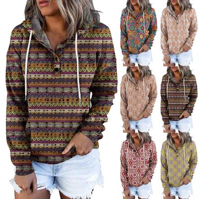 Long Sleeve Shirts For Women Lightweight Crewneck Loose Casual Print Hooded Draw Rope Pullover Tops