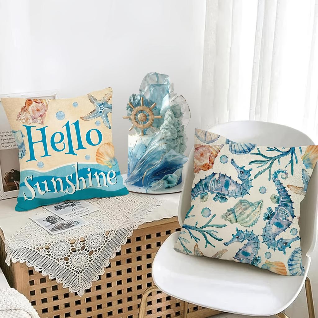 1/4 Stück Küsten-Zierkissenbezüge Aquarell Strand Ozean Thema Heimdeko Kissenbezüge für Sofa Schlafzimmer Terrasse Kissenbezug