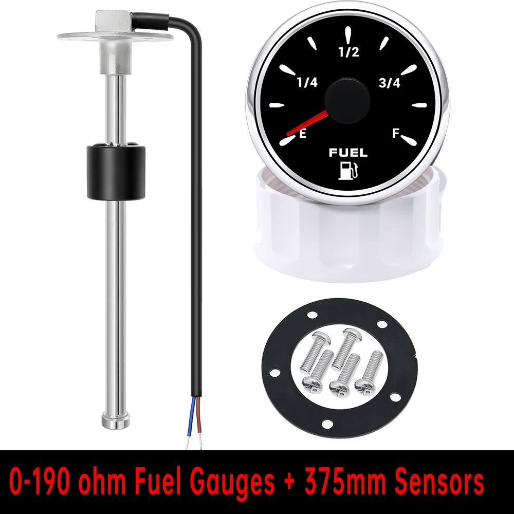 52mm Marine Boat Fuel Level Gauge 7-color Backlight Digital Pointer Fuel Gauge+100-500mm Fuel Level Sensor Digital Car Gauge
