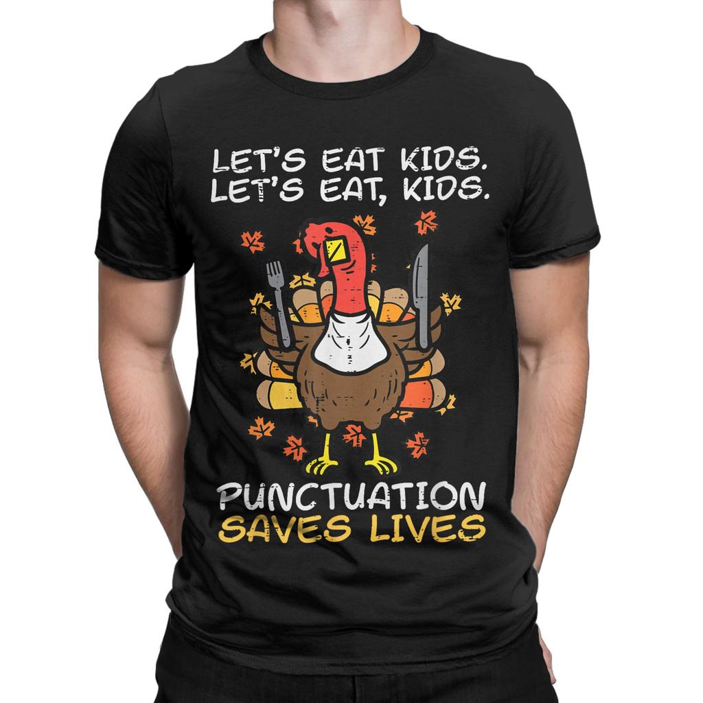 Funny Thanksgiving Teacher Turkey Lets Eat T Shirt for Men T-Shirt Crewneck  Tee Shirt Short Sleeve Clothes Summer