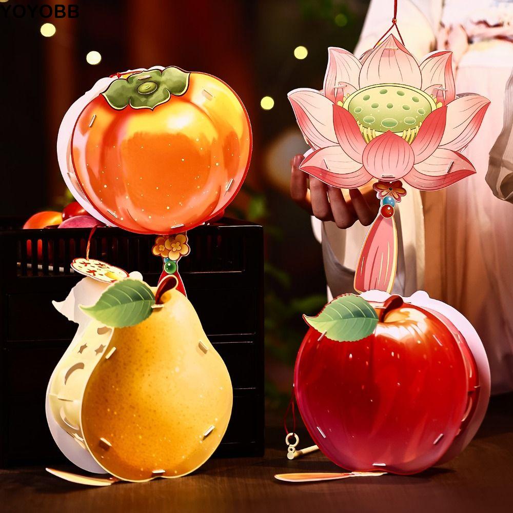 Handmade Persimmon Lantern Decorative with Tassel Glowing Props Chinese Style Lantern Material Package Blessing Handheld Lantern