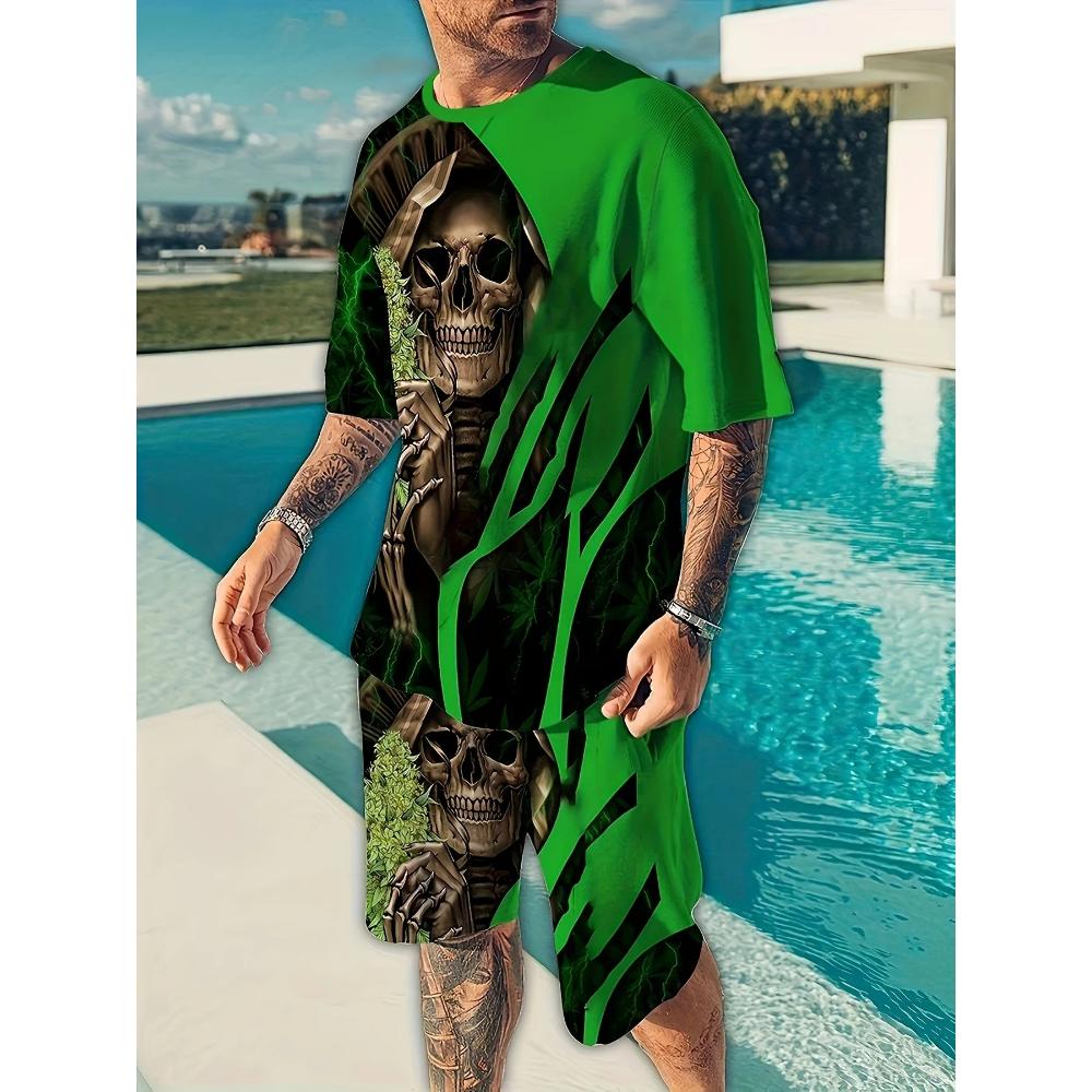 Goth Horror Skull 3D Print Punk T-Shirt Shorts 2 Piece Hip Hop Men Women's Fashion Streetwear Casual T-Shirt O-Neck Hot-selling