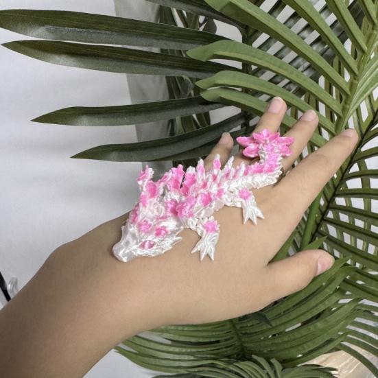 3D-printad Körsbärsblommadrake Figurin Rörliga Leder Blommande Drakstaty Stresslindring Fidget-leksak Skrivbordsdekoration Prydnad