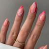 24Pcs French Green Short Almond Fake Nails With Wave Line Design Round Head Press On Nail Tips