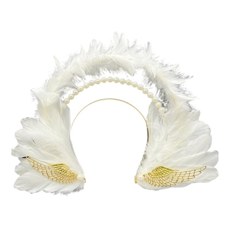 Изящный головной убор с перьями Украшение для волос Уникальный головной убор с перьями для косплей-мероприятия и фотосессии белый