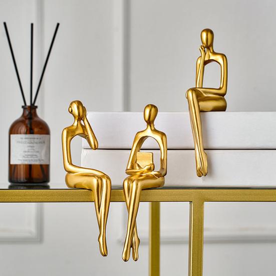 Złoty Myśliciel Rzeźba Abstrakcyjna Dekoracyjna Ornament Poprawiający Koncentrację Biurko Półka Salon