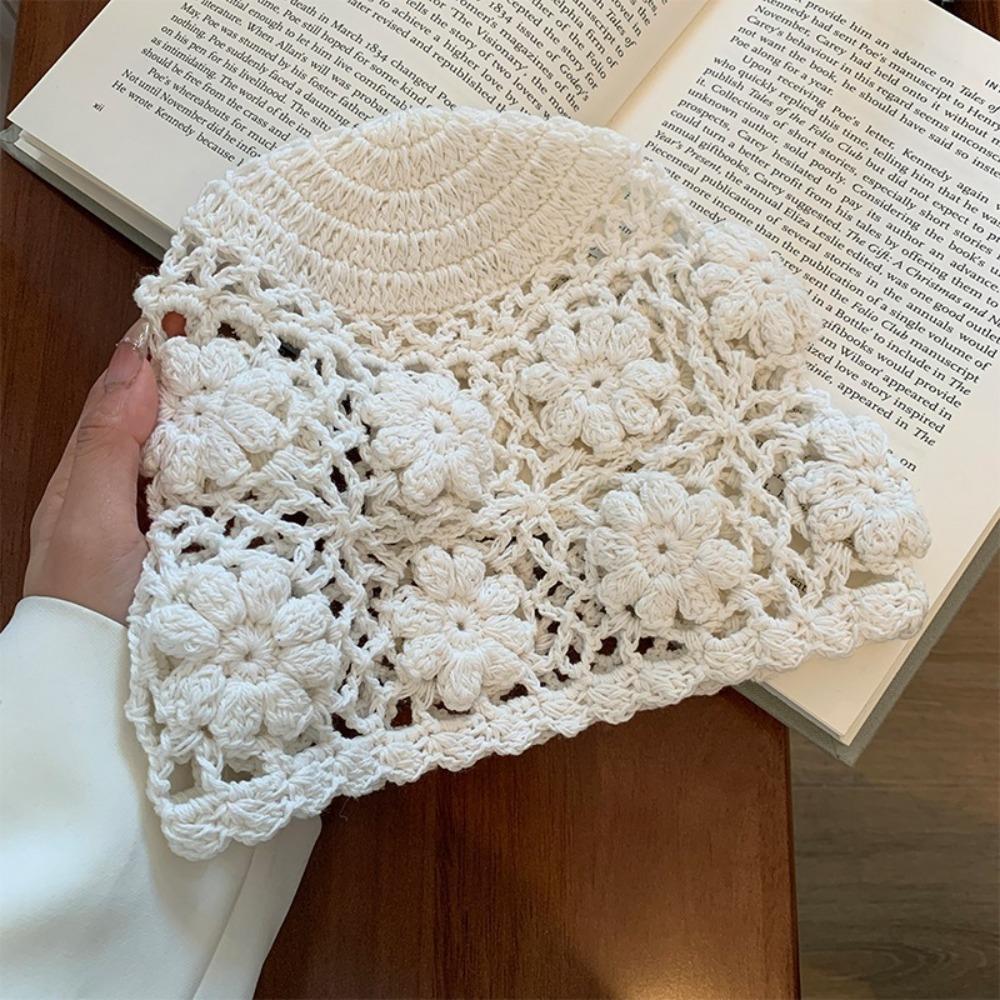 3D Flower Candy Knitted Hat Hand Hook Crochet Beanie Cap Sweet Women Bald Hat