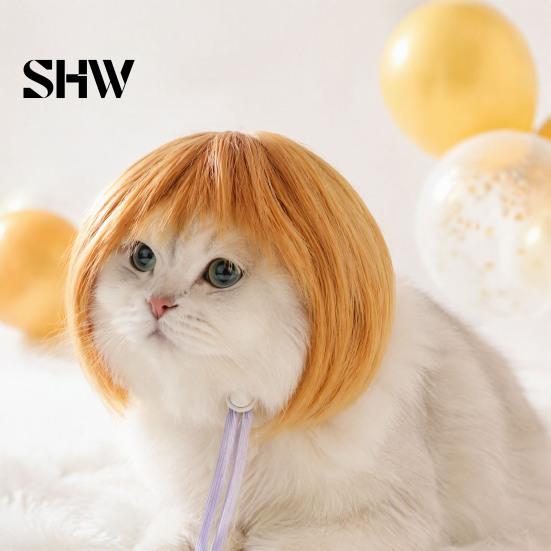 Small Dog Halloween Costume Funny Pet Wig, Cute Bob Cut Cat Afro Curly Wig with Adjustable Cosplay Accessories Elastic Band, Breathable for Dogs, Cats