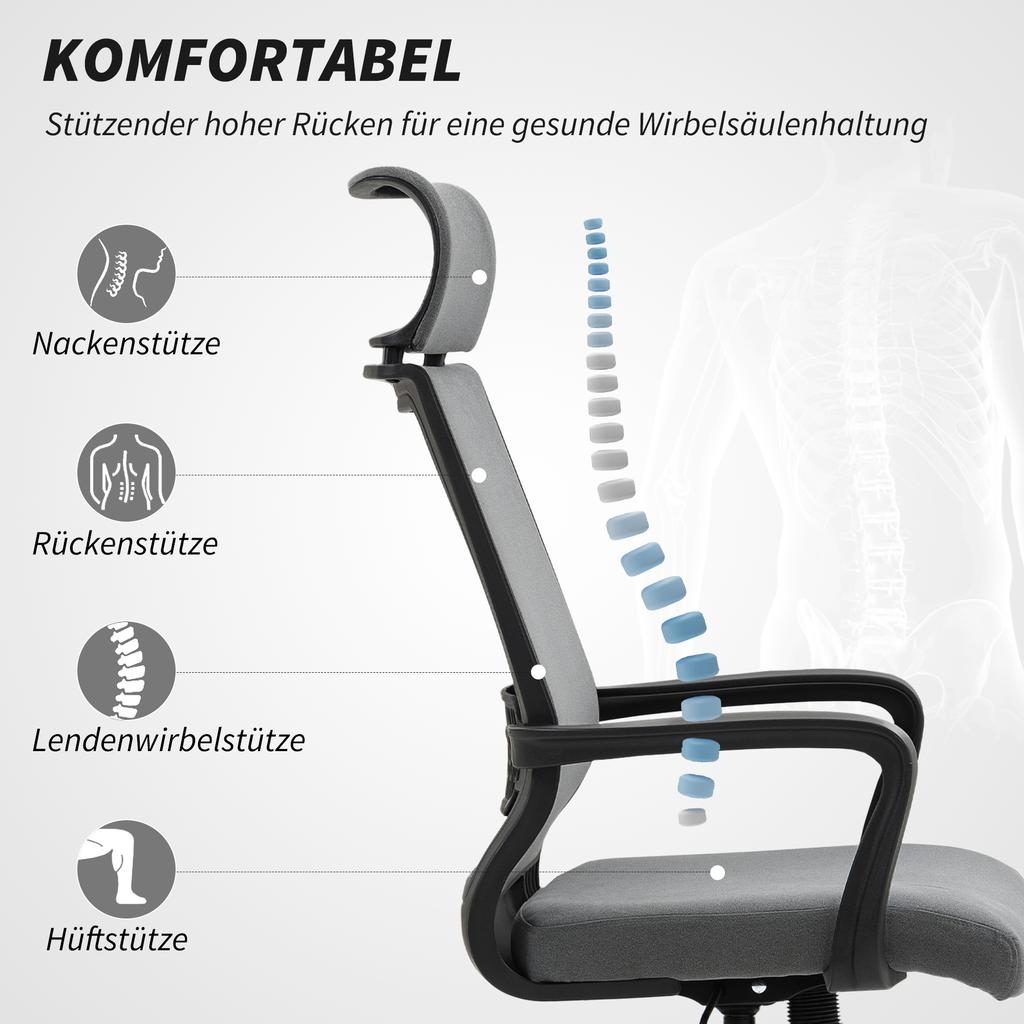 Office Chair with Soft Backrest, Casters, Armrests, Height-Adjustable Desk Chair, Faux Wool, Gray
