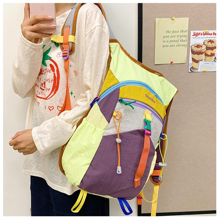 Dopamine Colorblock Lightweight Waterproof Backpack for School, Hiking & Outdoor Adventures