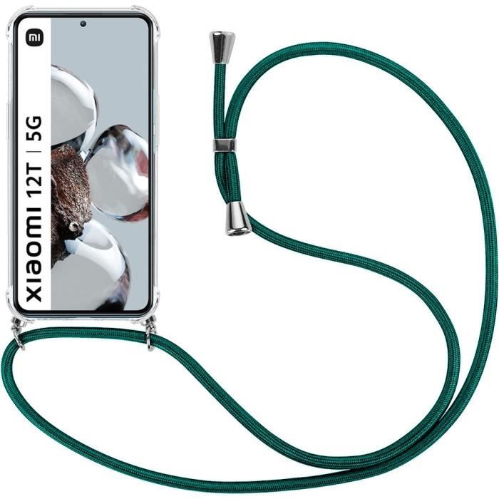 Coque - E.F.CONNECTION - pour Xiaomi 12T/12T Pro - Antichoc - Transparente - Cordon Vert Nuit