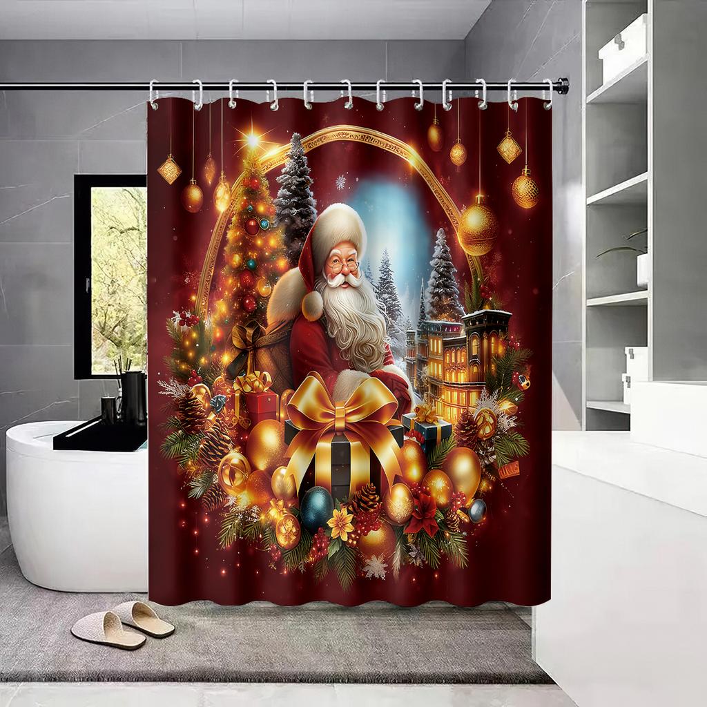 GAE1pc Santa Claus print waterproof shower partition privacy hanging curtain 12 hooks multi size decoration machine washable